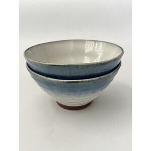 Set of 2 Sango Talia Dusk Blue Bowls Modern MCM Blue Swirl Pattern